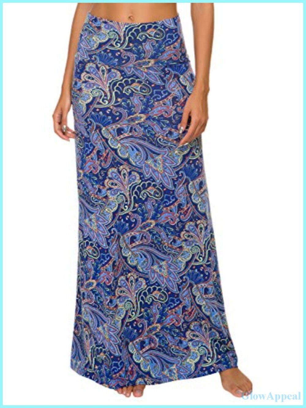 Women's Fold-Over Flare Maxi Skirt Stretchy Spandex High Waist